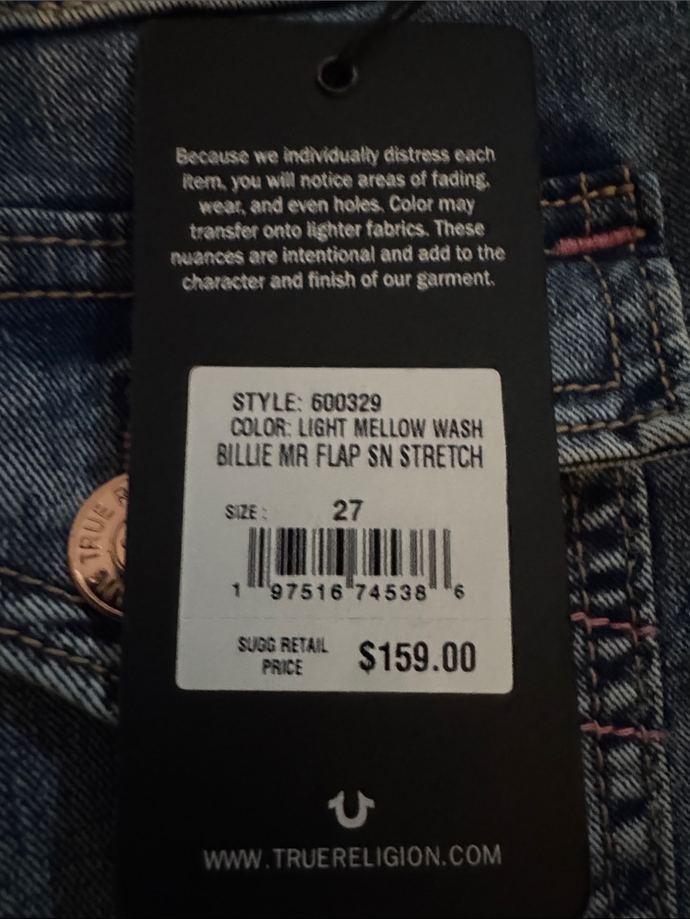 True Religion Billie Mid-Rise Jeans in Light Mellow Wash